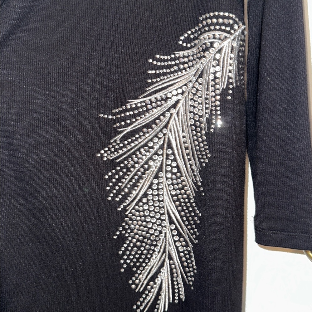 I.N.C. Glam Feather Rhinestone Embellished Open Front Duster Cardigan Size M - Picture 8 of 11